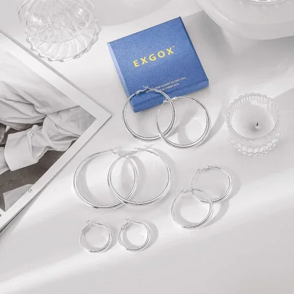 Sterling Silver Hoop Earrings - Hypoallergenic, Lightweight, Chunky, 14K Real Go - Picture 3 of 5